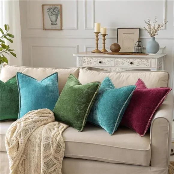 Spring Chenille Soft Cozy Throw Pillow Covers 18x18 Set of 2, Modern Farmhouse - Picture 2 of 7